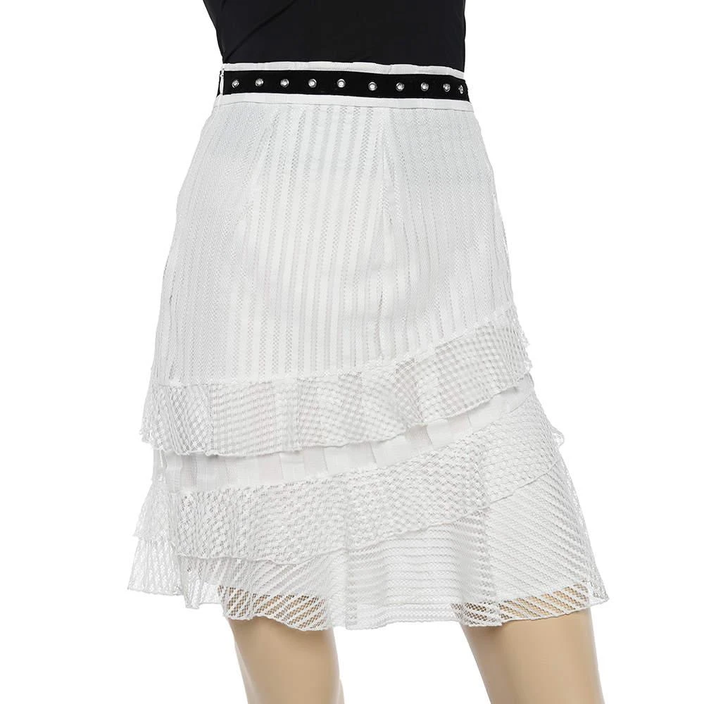 商品[二手商品] Just Cavalli|Just Cavalli White Lace Overlay Ruffle Tiered Skirt S,价格¥787,第1张图片