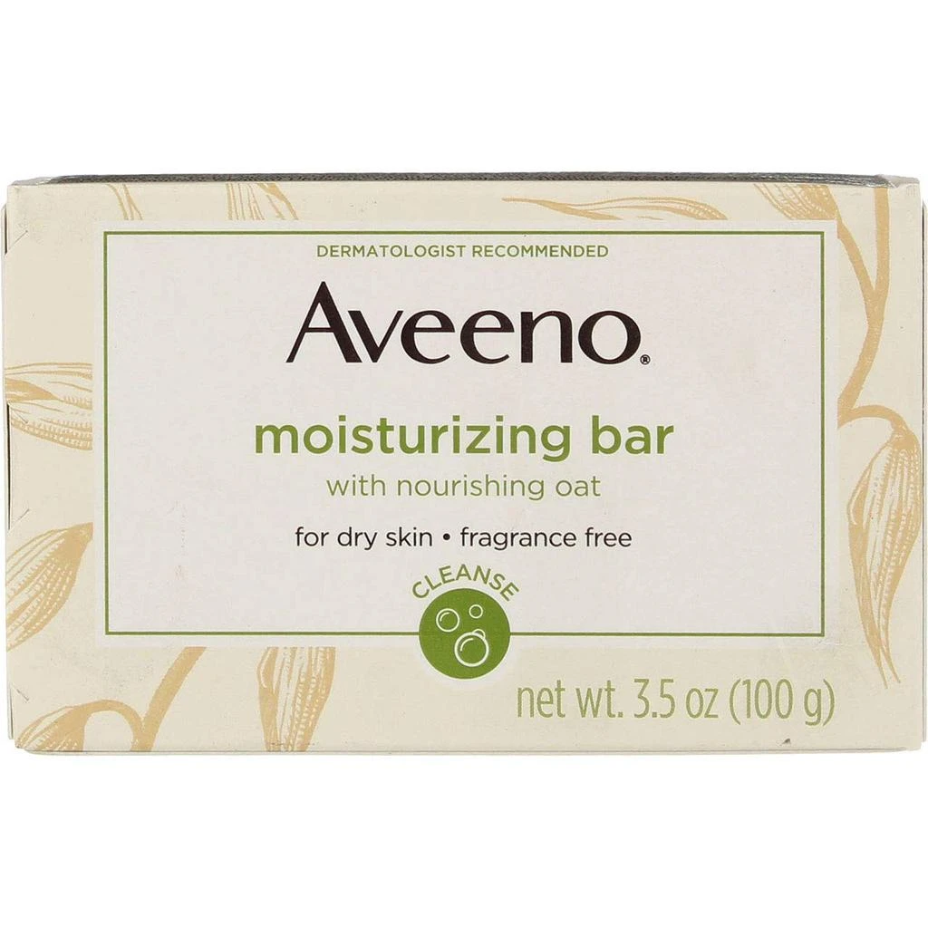 商品Aveeno|Aveeno Gentle Moisturizing Bar Facial Cleanser with Nourishing Oat for Dry Skin, Fragrance-free, Dye-Free, & Soap-Free, 3.5 oz (Pack of 4),价格¥158,第1张图片