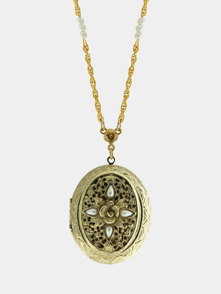 商品1928 Jewelry|14k Gold Dipped Pearl Chain Locket,价格¥364,第1张图片