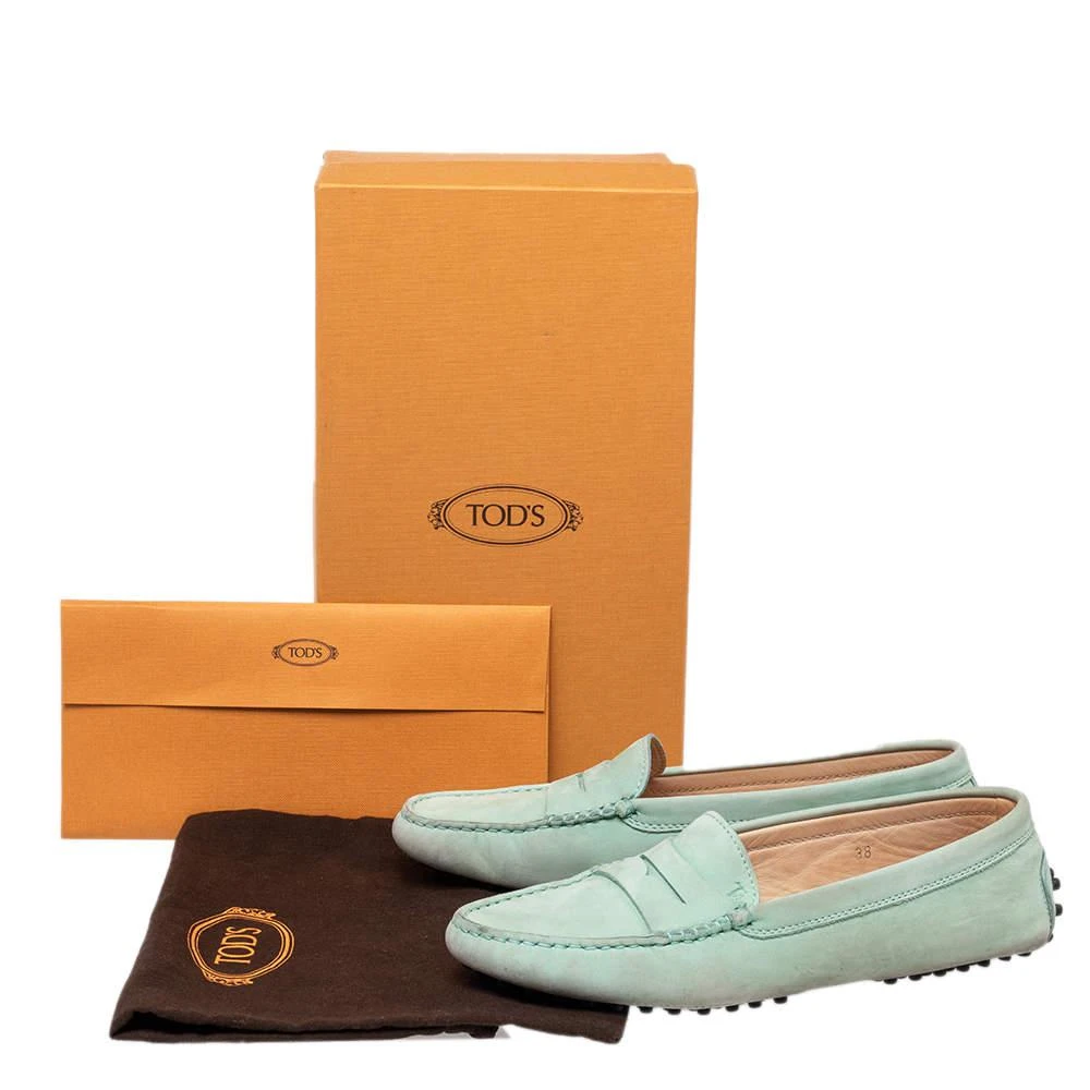 Tod's Mint Green Nubuck Leather Penny Slip On Loafers Size 38 商品