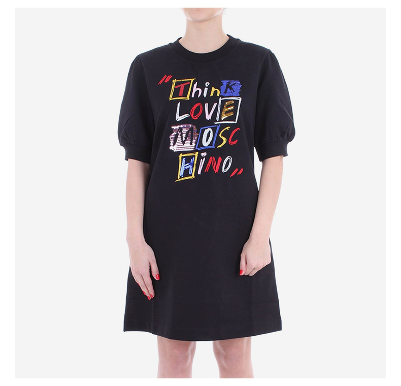 商品Love Moschino| 女士黑色棉质亮片徽标刺绣连衣裙 W5A7401-E2004-C74,价格¥1251,第4张图片详细描述