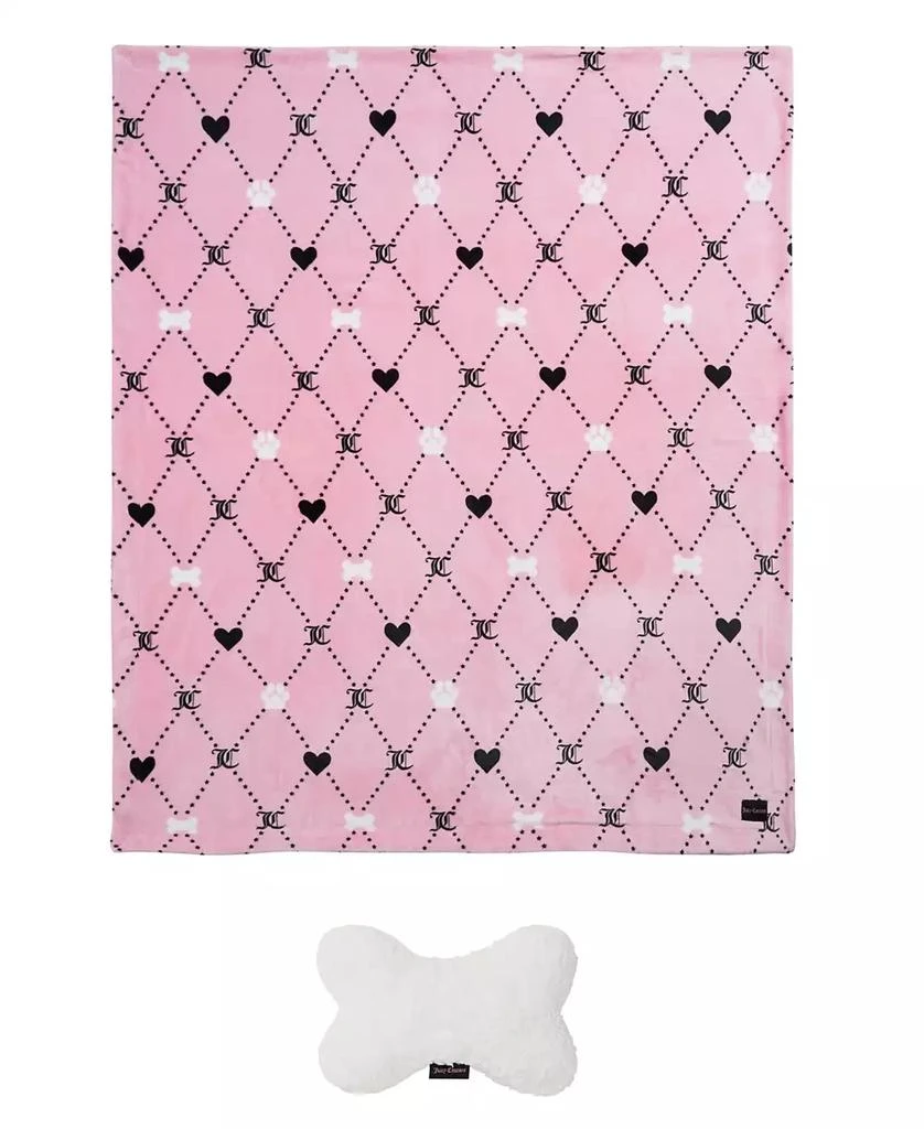 商品Juicy Couture|Paw Heart Pet Plush Sherpa 50" x 60" Blanket Bone Pillow, Set of 2,价格¥233,第1张图片