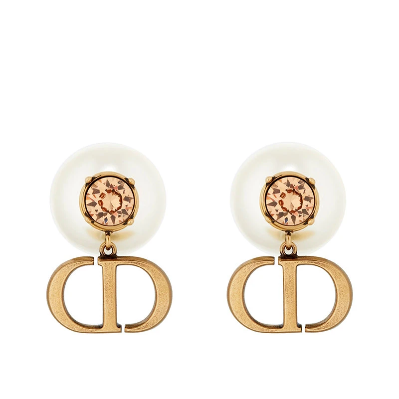 商品Dior|【预售3-7天】DIOR/迪奥 22新款DIOR TRIBALES系列 女士白色树脂珠子配金属CD徽标吊饰镶嵌黄玉色透明晶体耳扣耳钉耳环E2026WOMCY_D04L,价格¥4069,第4张图片详细描述