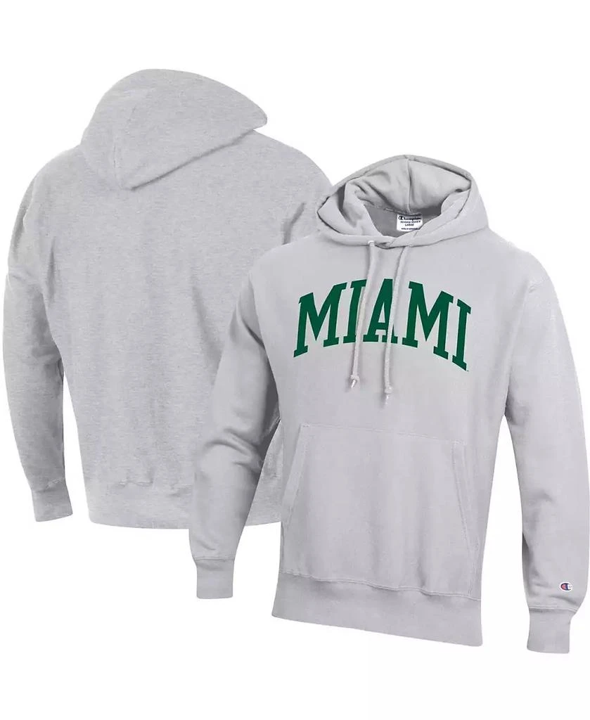 商品CHAMPION|Men's Heathered Gray Miami Hurricanes Big and Tall Reverse Weave Fleece Pullover Hoodie Sweatshirt,价格¥444,第1张图片