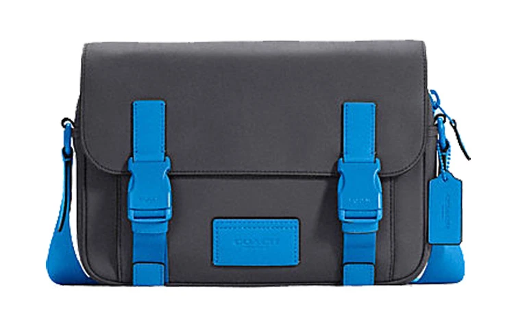 商品[国内直发] Coach|蔻驰 Track 27 翻盖拉链多功能 皮革 单肩斜挎包 大号 男款 灰色拼蓝色,价格¥2668,第1张图片