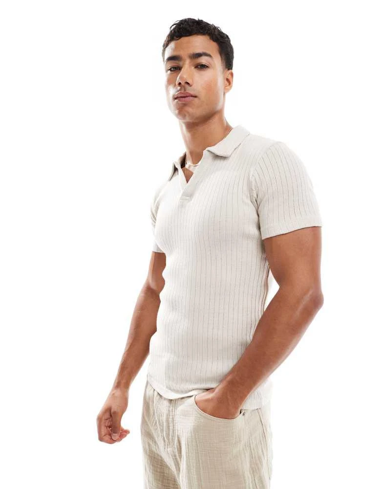 商品Jack & Jones|Jack & Jones muscle fit polo in beige,价格¥295,第3张图片详细描述