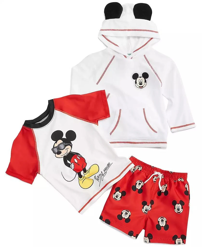 商品Disney|Baby Mickey Mouse Hooded Terry Coverup, Rash Guard & Swim Trunks, 3 Piece Set,价格¥104,第1张图片