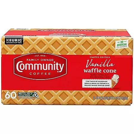 商品Community Coffee|Community Coffee Medium Roast Coffee Pods, Vanilla Waffle Cone, Medium Roast, 60 ct.,价格¥246,第1张图片