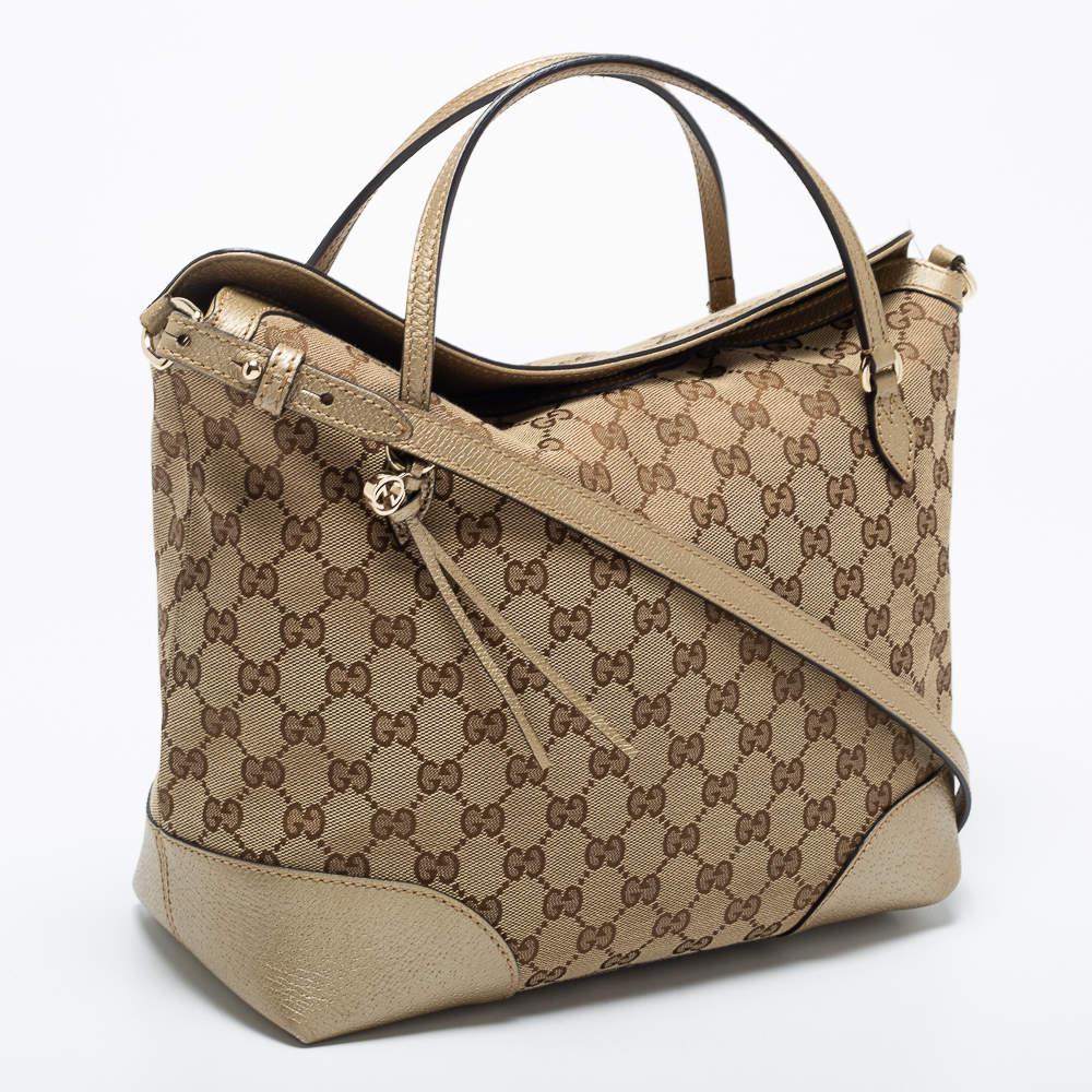 Gucci Beige/Gold GG Canvas and Leather Medium Bree Foldover Tote商品第3张图片规格展示