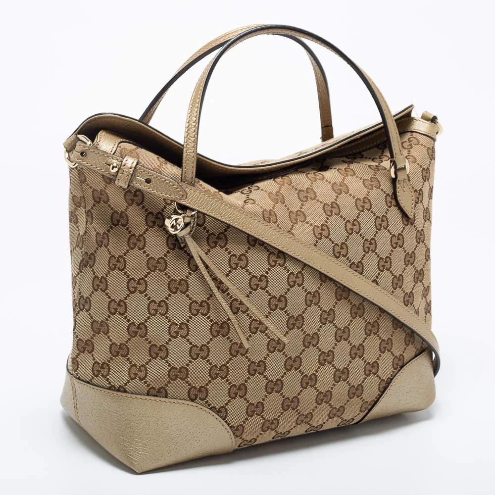 商品[二手商品] Gucci|Gucci Beige/Gold GG Canvas and Leather Medium Bree Foldover Tote,价格¥5979,第3张图片详细描述