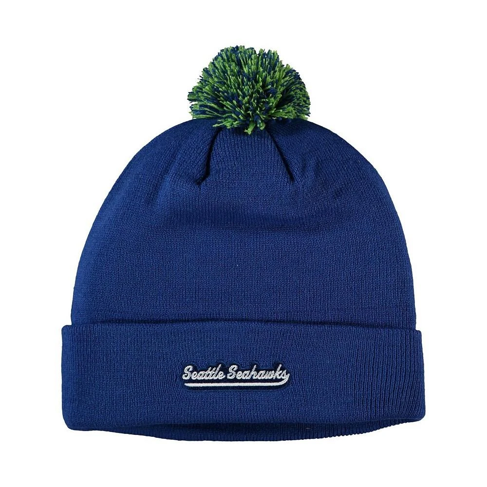 商品Mitchell and Ness|Big Boys Royal Seattle Seahawks Retro Script Cuffed Knit Hat with Pom,价格¥127,第2张图片详细描述