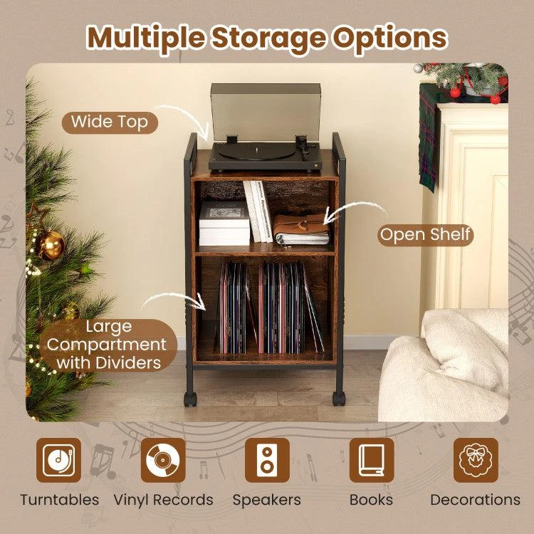 商品Hivvago|Mobile Record Player Stand with Power Outlet-Rustic Brown,价格¥914,第4张图片详细描述