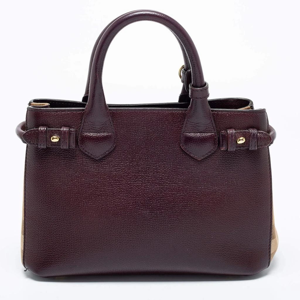 商品[二手商品] Burberry|Burberry Burgundy/Beige Leather and House Check Canvas Small Banner Tote,价格¥5424,第4张图片详细描述