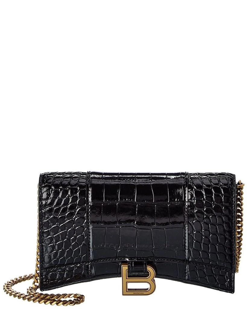 商品Balenciaga|Balenciaga Hourglass Croc-Embossed Leather Wallet On Chain, os,价格¥10310,第1张图片