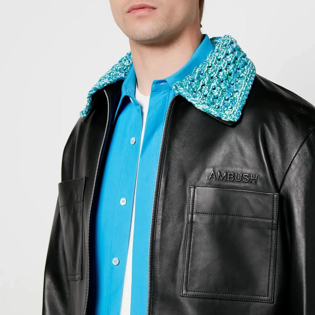 商品Ambush|AMBUSH Men's Crochet Collar Leather Jacket - Black,价格¥3031,第4张图片详细描述