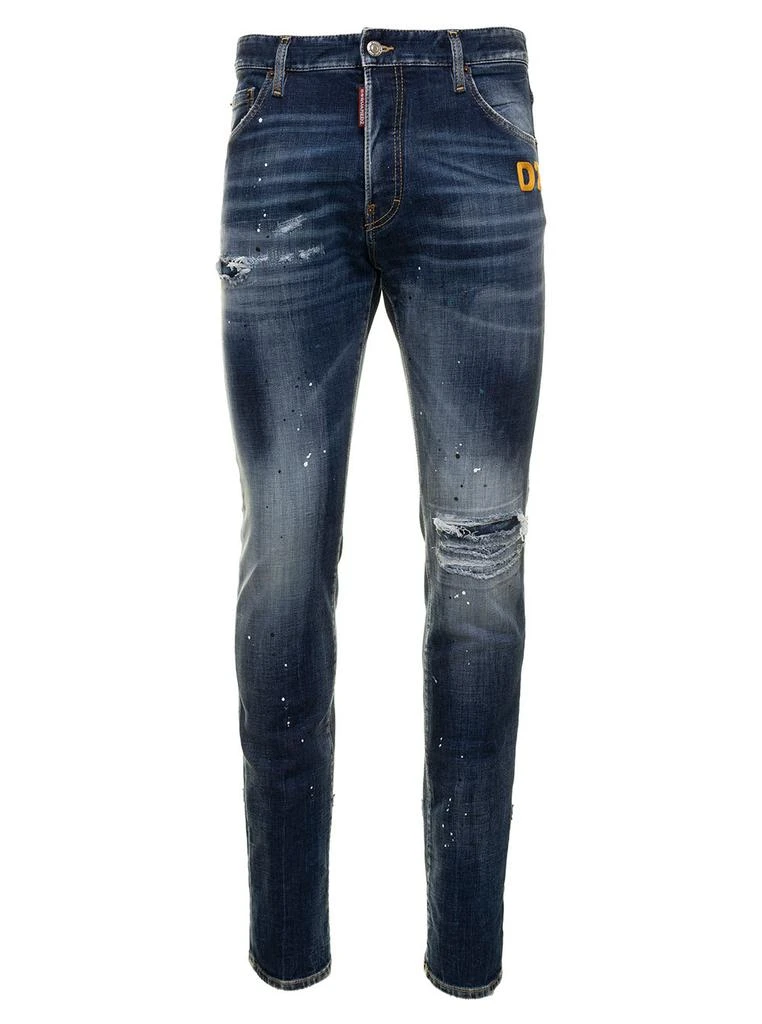 商品DSQUARED2|Blue Stretch Denim Jeans With Destroyed Detailing And Paint Stains In Cotton Man Dsquared2,价格¥3341,第1张图片