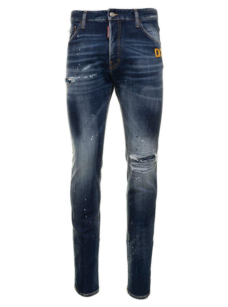 商品DSQUARED2|Blue Stretch Denim Jeans With Destroyed Detailing And Paint Stains In Cotton Man Dsquared2,价格¥3480,第1张图片