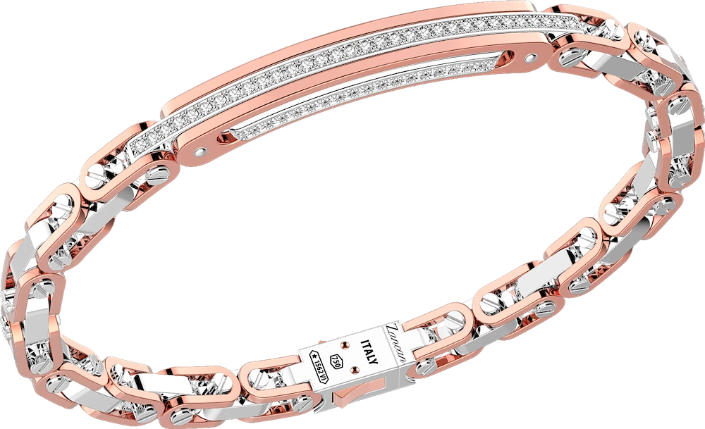 商品Zancan|18k rose and white gold handmade bracelet, plate studded with diamonds.,价格¥89105,第1张图片