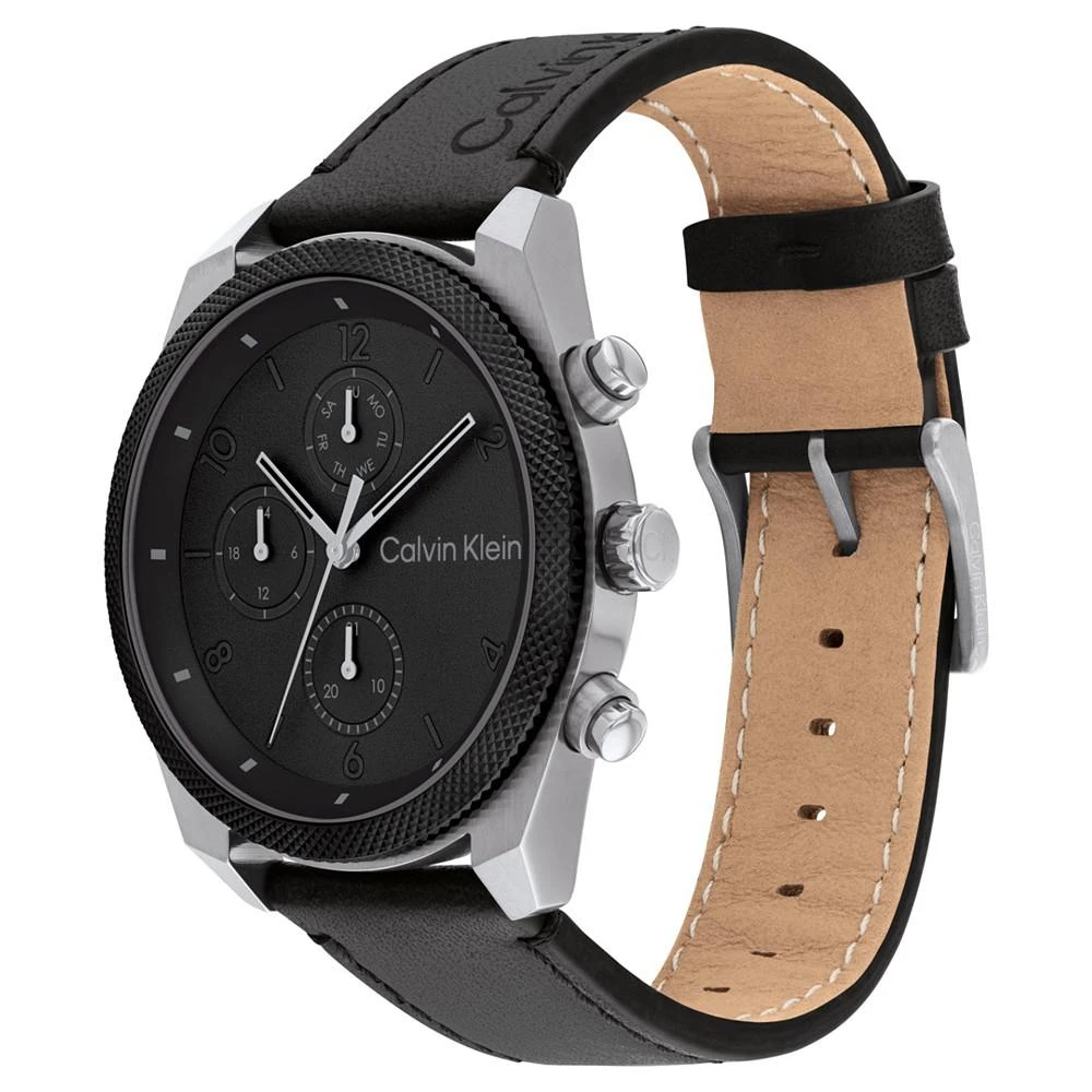 商品Calvin Klein|Men's Multifunction Black Leather Strap Watch 44mm,价格¥1205,第2张图片详细描述