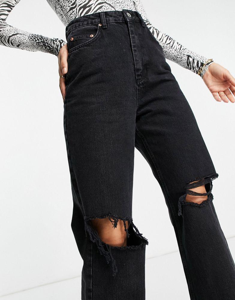 商品ASOS|ASOS DESIGN Tall high rise 'relaxed' dad jeans in washed black with rips,价格¥135,第5张图片详细描述