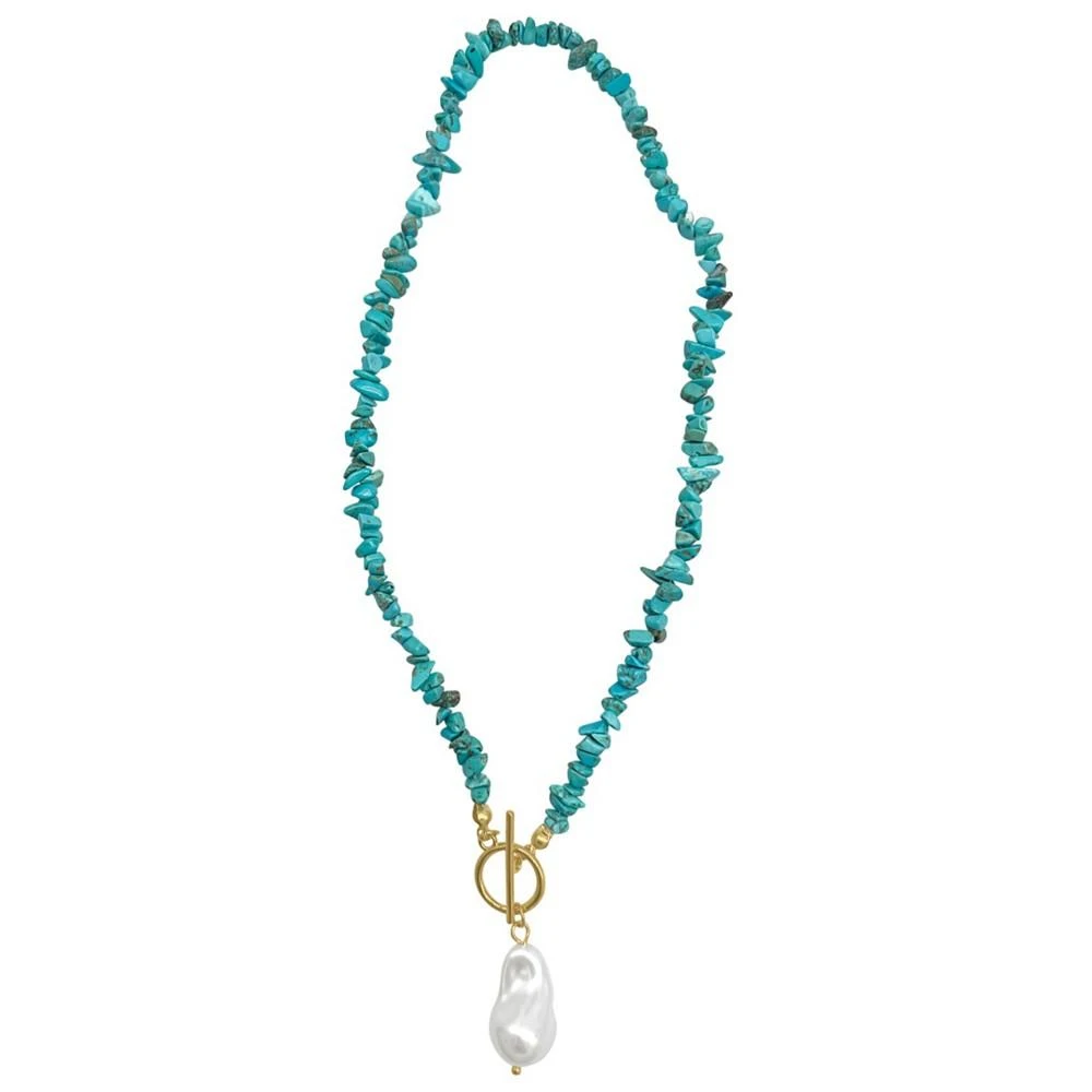 商品ADORNIA|17" Multi Shape Faux Turquoise Stone Toggle 14K Gold Plated Necklace with Imitation Pearl Pendant,价格¥257,第2张图片详细描述