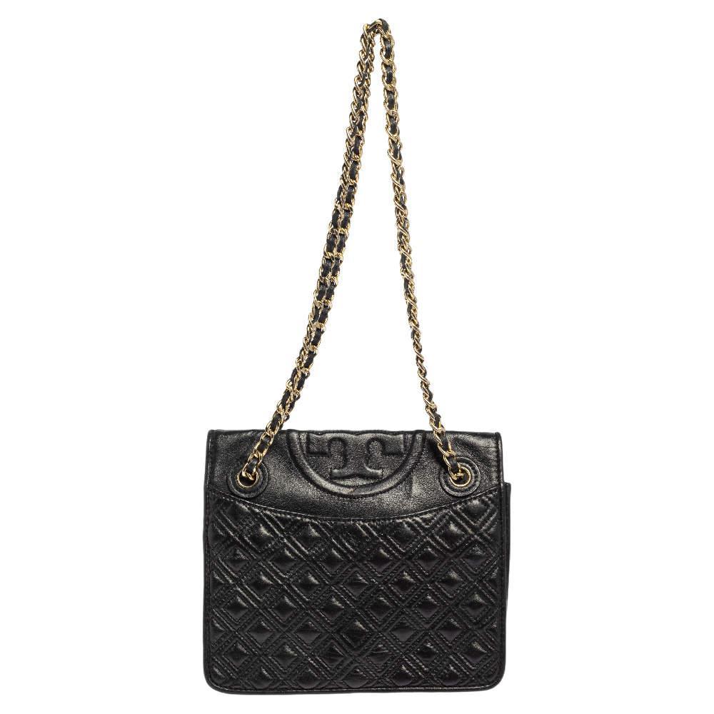 商品[二手商品] Tory Burch|Tory Burch Black Leather Medium Fleming Shoulder Bag,价格¥1169,第1张图片