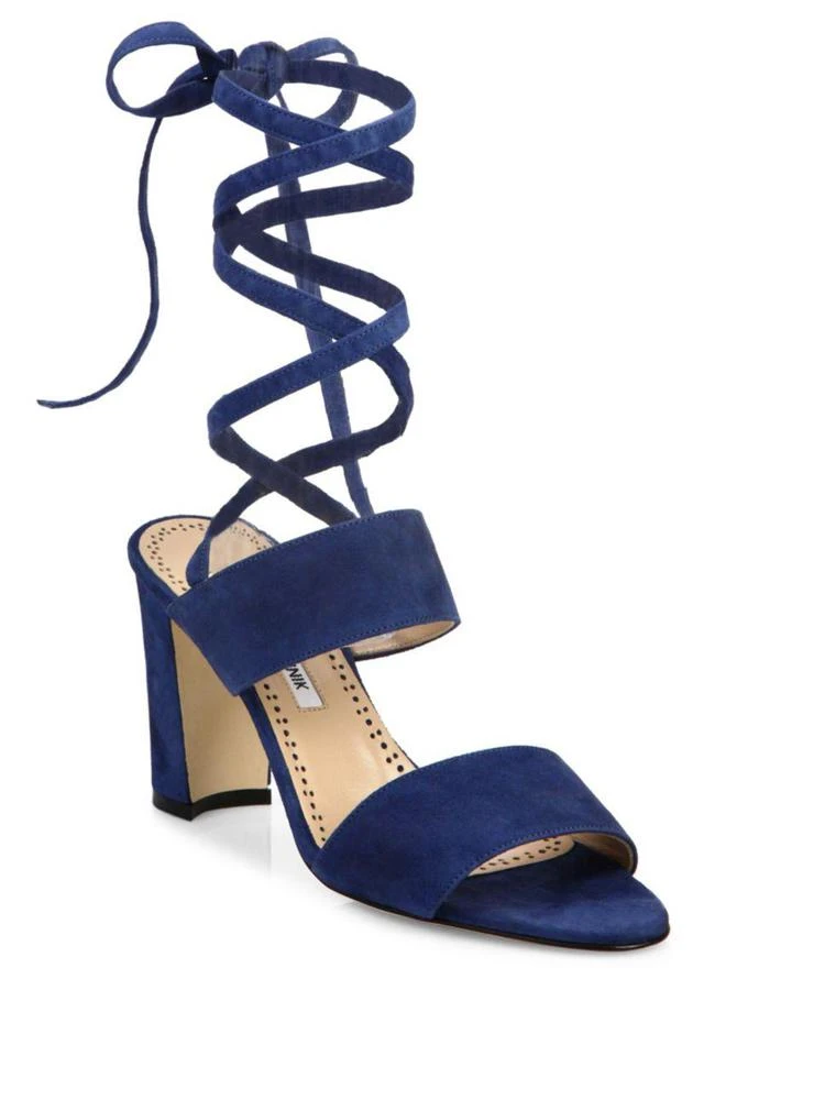 商品Manolo Blahnik|Khandala 麂皮绑带粗跟鞋,价格¥2293,第1张图片