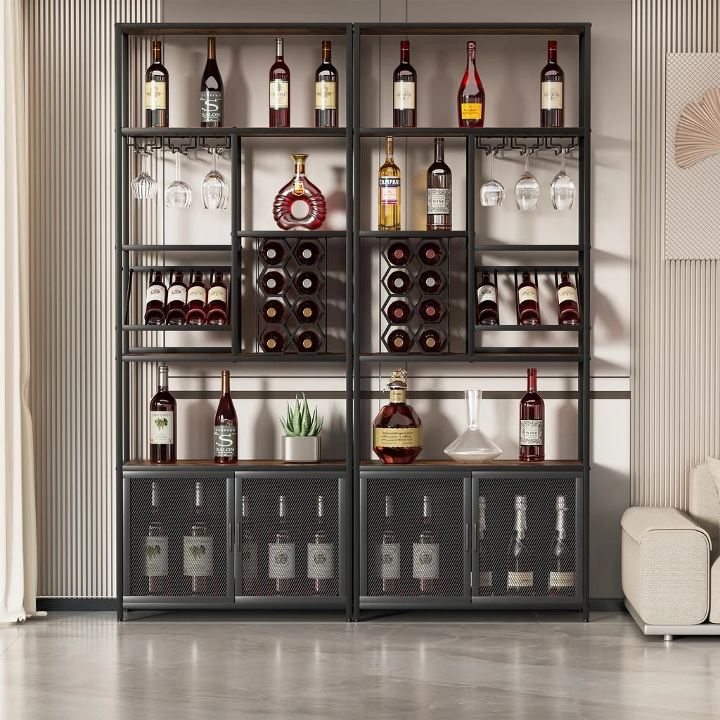 商品Streamdale Furniture|Streamdale Industrial 82.7" Freestanding Floor Wine Cabinet with Glass Rack,价格¥2139,第5张图片详细描述