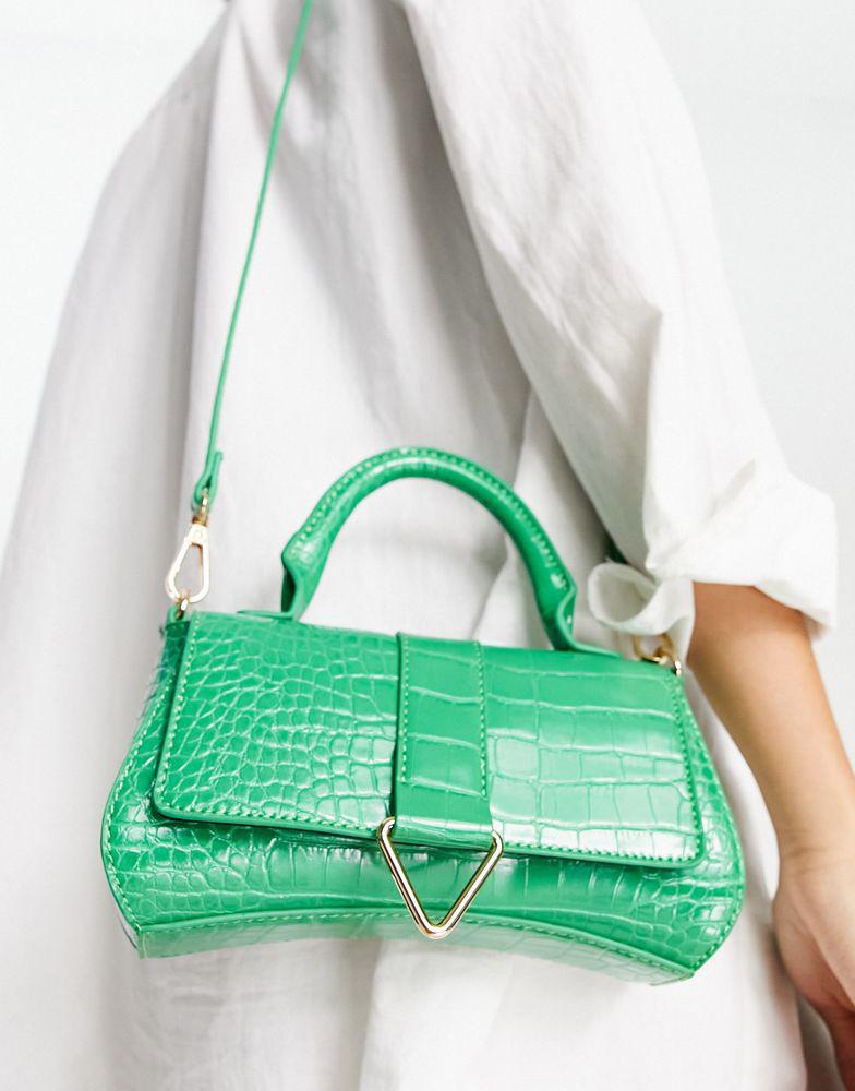 ASOS DESIGN curved crossbody bag with triangle hardware and detachable strap in green商品第4张图片规格展示