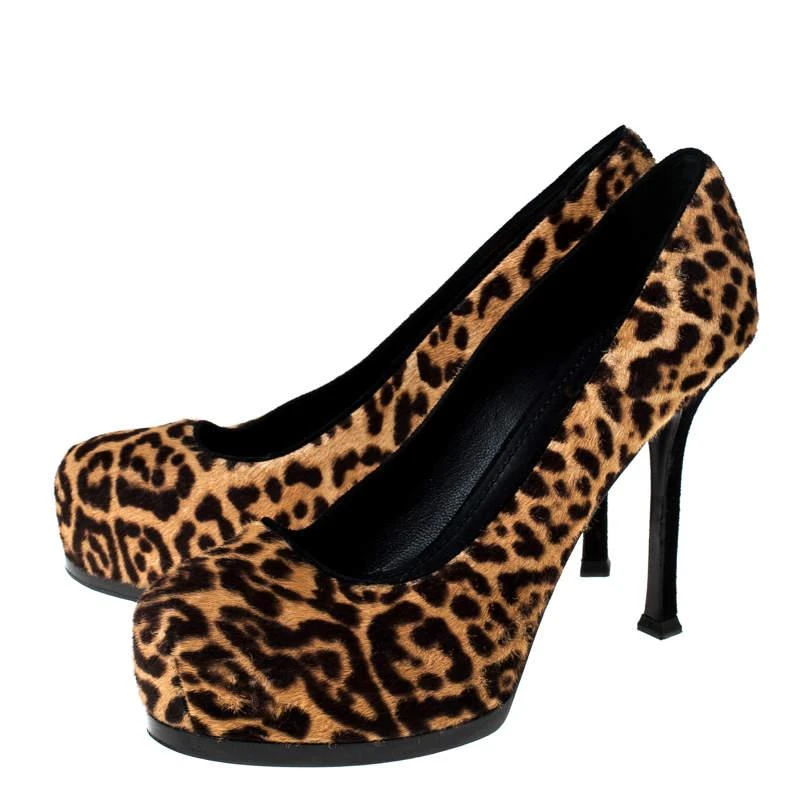 商品[二手商品] Yves Saint Laurent|Saint Laurent Paris Beige/Brown Leopard Print Pony Hair Tribtoo Platform Pumps Size 36,价格¥1215,第4张图片详细描述