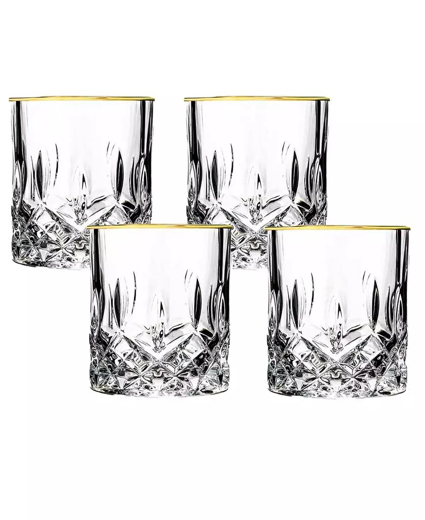 商品Lorren Home Trends|Opera Gold Collection 4 Piece Crystal Double Old Fashion Glass with Gold Rim Set,价格¥671,第1张图片
