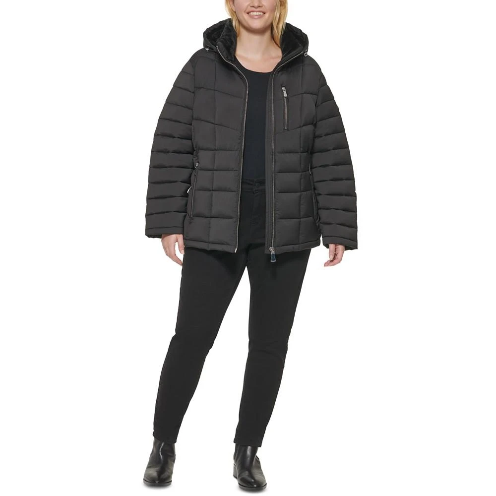 Women's Plus Size Faux-Fur-Trim Hooded Puffer Coat, Created for Macy's 商品