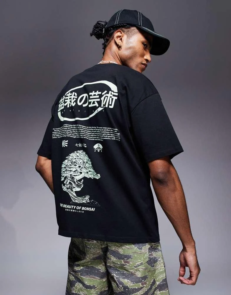 商品ASOS|ASOS DESIGN oversized t-shirt with bonsai graphic in black,价格¥159,第1张图片