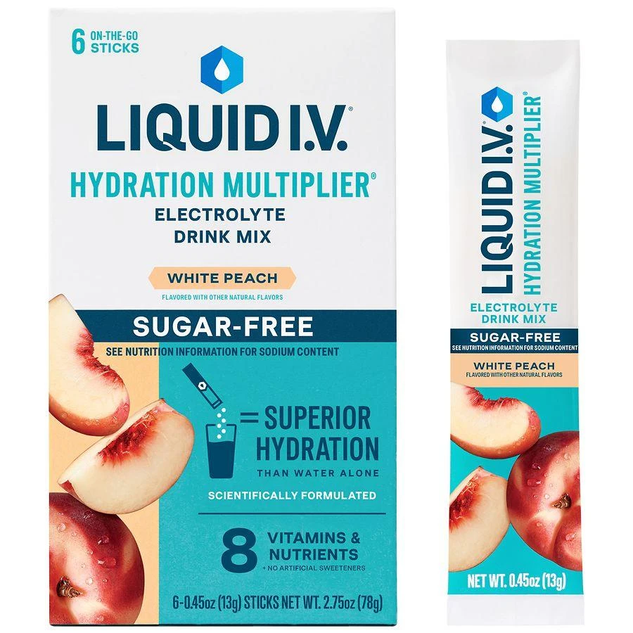 商品Liquid I.V.|Hydration Multiplier - Sugar Free Electrolyte Drink Mix White Peach, 6ct,价格¥88,第3张图片详细描述