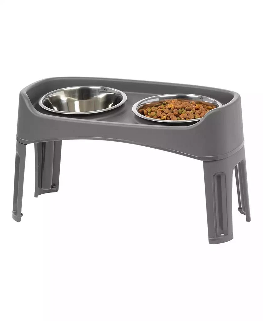 商品IRIS USA|Elevated Dog Bowls, Adjustable Height, 2 Thick 64 oz Stainless Steel Bowls, Spill-Proof with Raised Outer Rim, Durable Made in USA Plastic, Easy Assemble, 2 Heights 4.63" or 12.25" Dark Gray,价格¥162,第1张图片