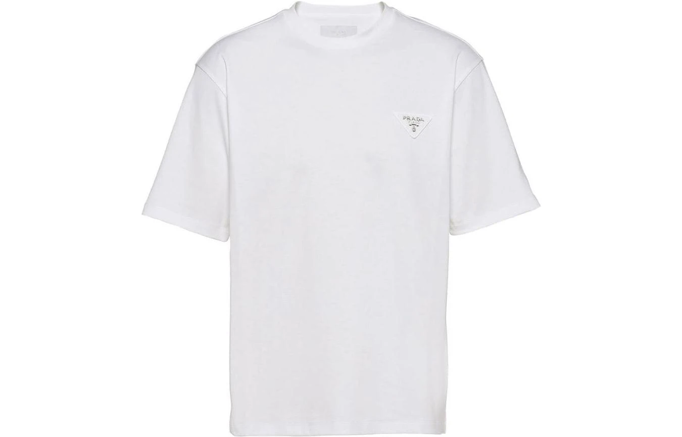 商品[国内直发] Prada|普拉达 字母徽标贴片圆领短袖T恤 男款 白色,价格¥7240,第1张图片