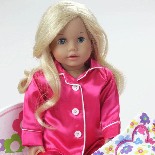 商品Teamson|Sophia’s Satin Pajama Set with Slippers for 18" Dolls, Hot Pink,价格¥128,第2张图片详细描述