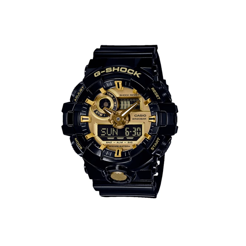 商品[国内直发] Casio|卡西欧（CASIO）男表G-SHOCK系列防震防水潮流运动时尚腕表大表盘双显男女手表 GA-710GB-1A-黑金配色-GA-710GB-1A,价格¥1035,第1张图片