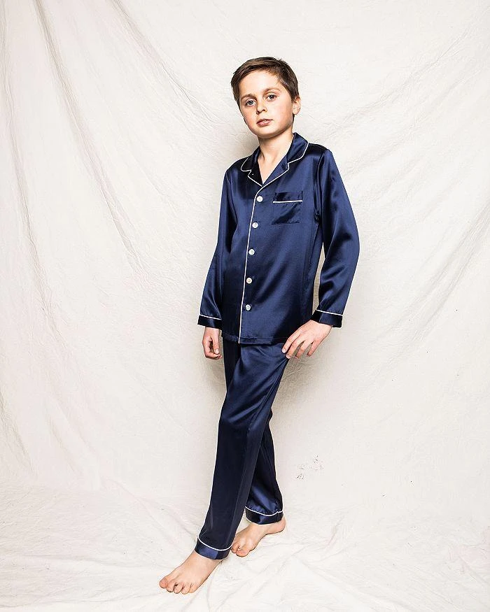 商品Petite Plume|Unisex Navy Silk Pajama Set - Baby, Little Kid, Big Kid,价格¥1105,第2张图片详细描述