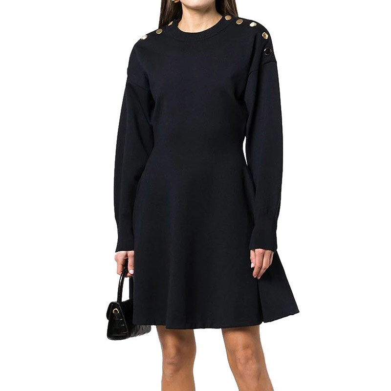 ALEXANDER MCQUEEN 女士黑色羊毛混纺时尚长袖连衣裙 688633-Q1AZK-4072商品第1张图片规格展示