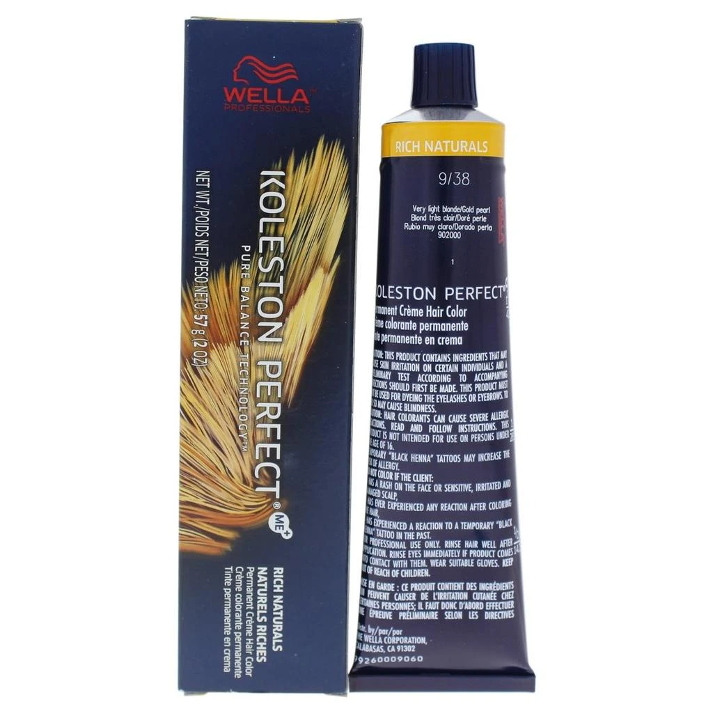 商品Wella|Wella I0087138 Koleston Perfect Permanent Creme Hair Color for Unisex - 9 38 Very Light Blonde & Gold Pearl - 2 oz,价格¥166,第1张图片