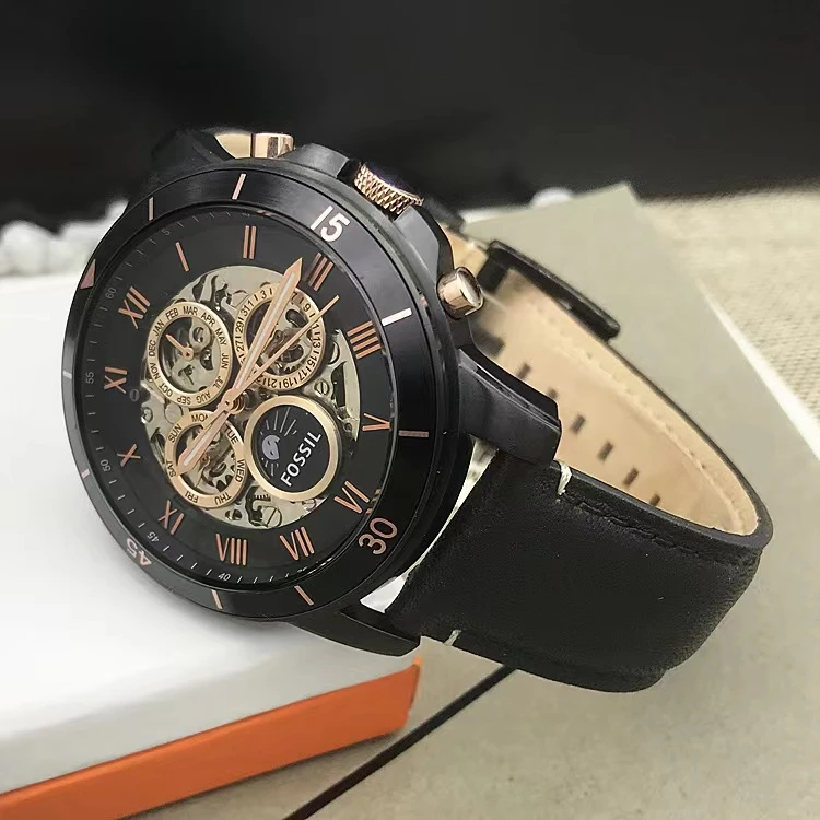 FOSSIL手表真皮多功能星期日历黑色镂空自动机械表商务男表ME3138 商品