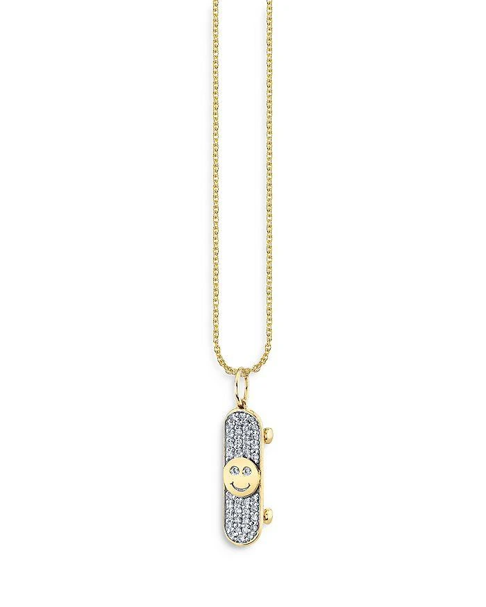 商品Sydney Evan|14K Yellow Gold Diamond Happy Face Skateboard Pendant Necklace, 18",价格¥11496,第2张图片详细描述