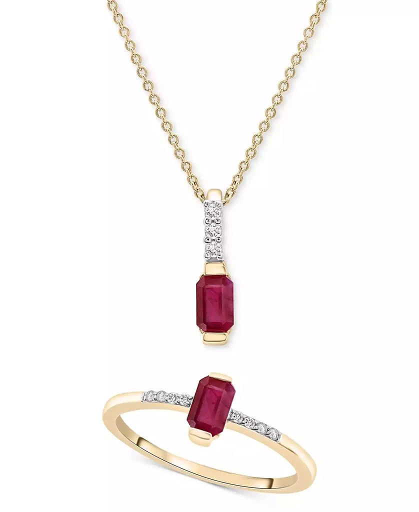 商品Macy's|2-Pc. Set Lab-Created Ruby (3/4 ct. t.w.) & Diamond (1/20 ct. t.w.) Emerald-Cut Pendant Necklace & Ring in 14k Gold-Plated Sterling Silver,价格¥985,第1张图片