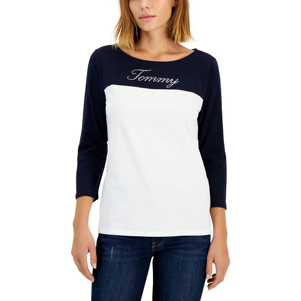 商品Tommy Hilfiger|Women's Rhinestone Logo Colorblocked T-Shirt,价格¥100,第1张图片