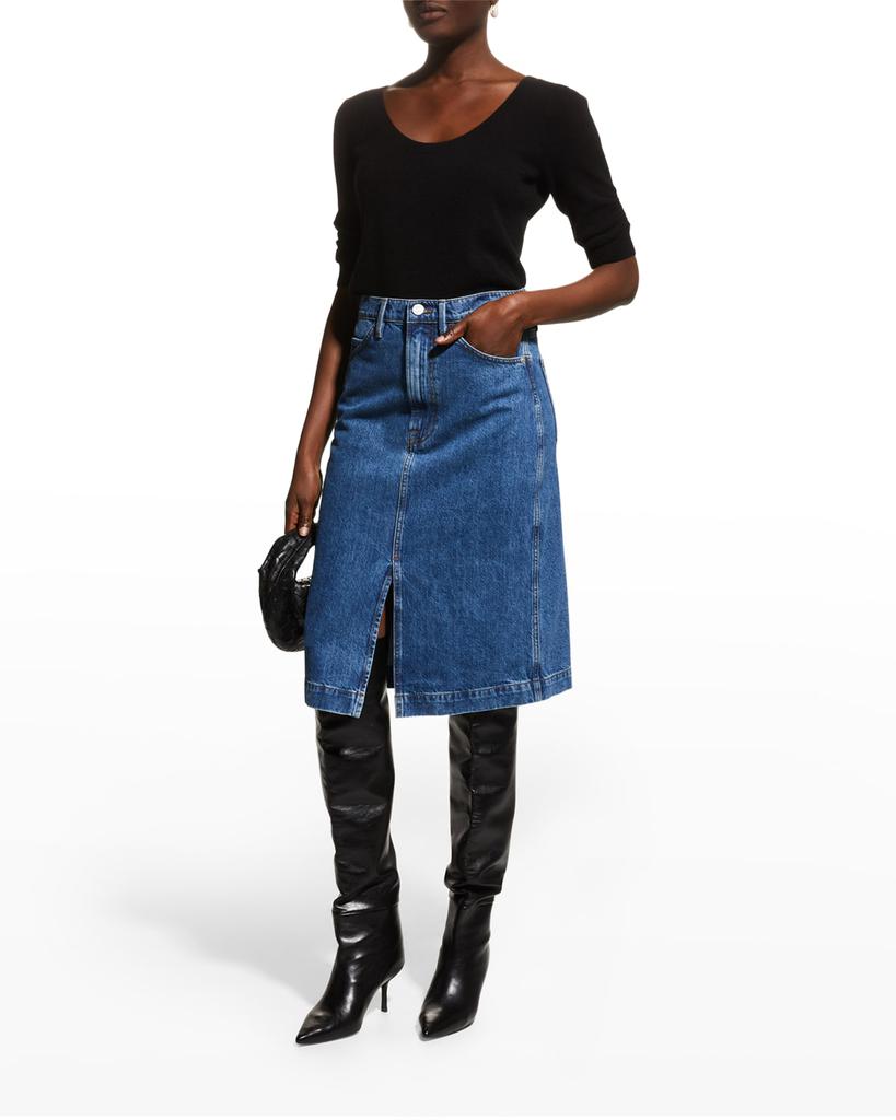 Split-Hem Denim Midi Skirt商品第3张图片规格展示