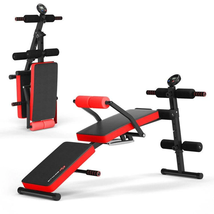 商品Hivvago|Adjustable Sit Up Bench with LCD Monitor-Red,价格¥677,第1张图片