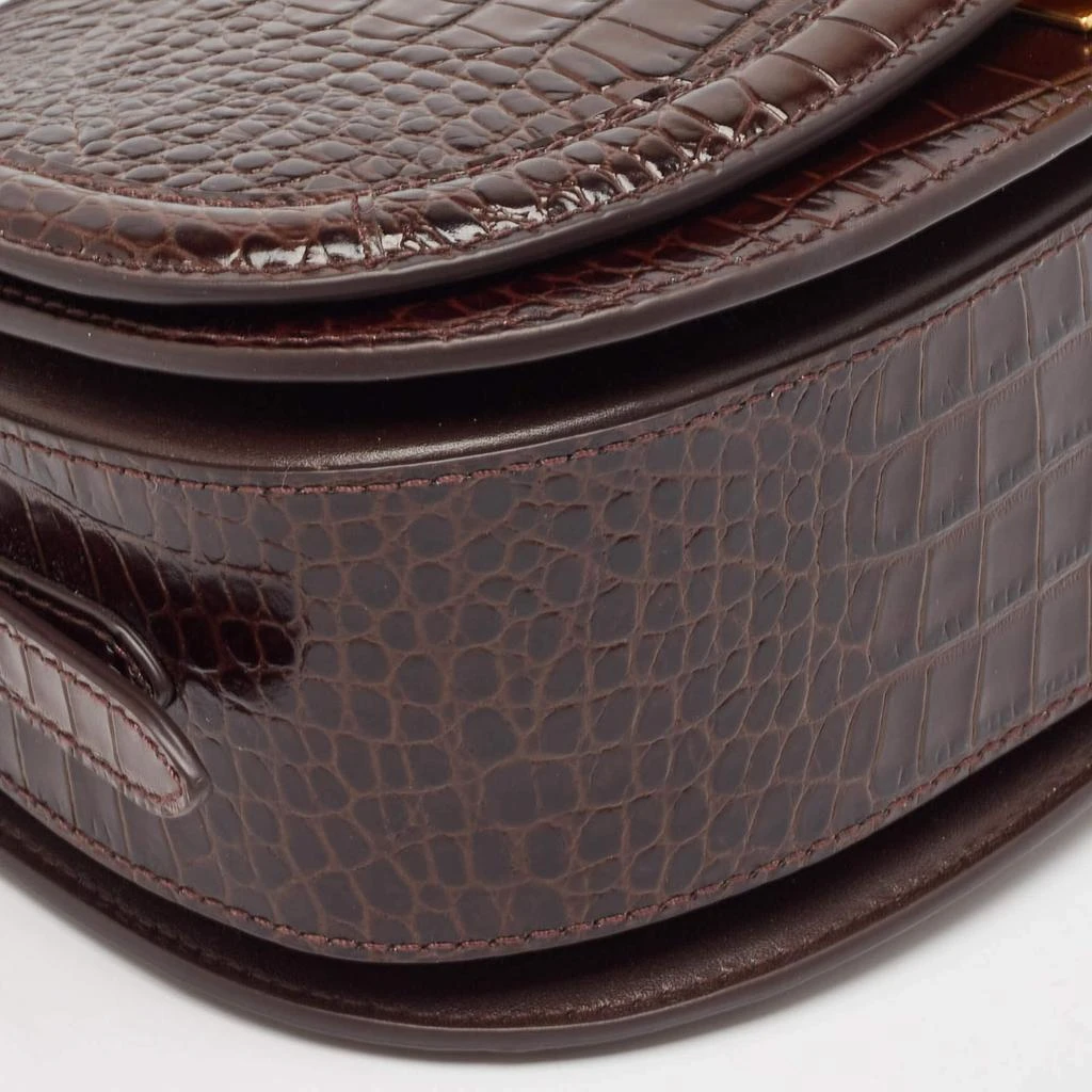 Polo Ralph Lauren Brown Croc Embossed Leather Saddle Crossbody Bag 商品