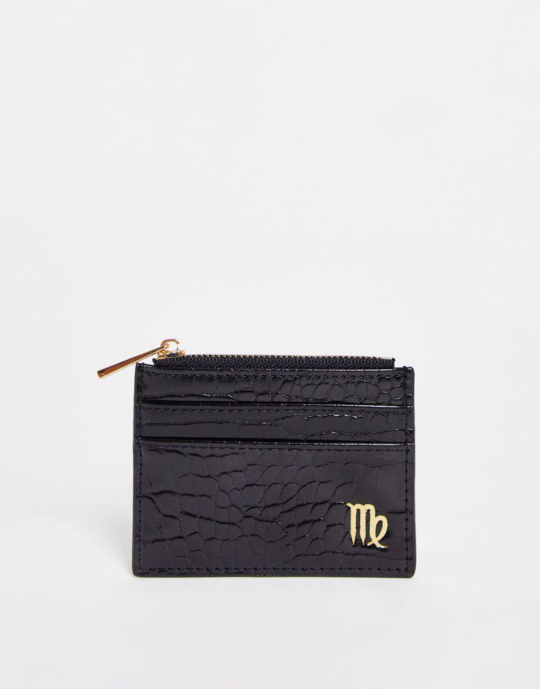 ASOS DESIGN virgo zodiac star sign cardholder and purse in black croc商品第1张图片规格展示