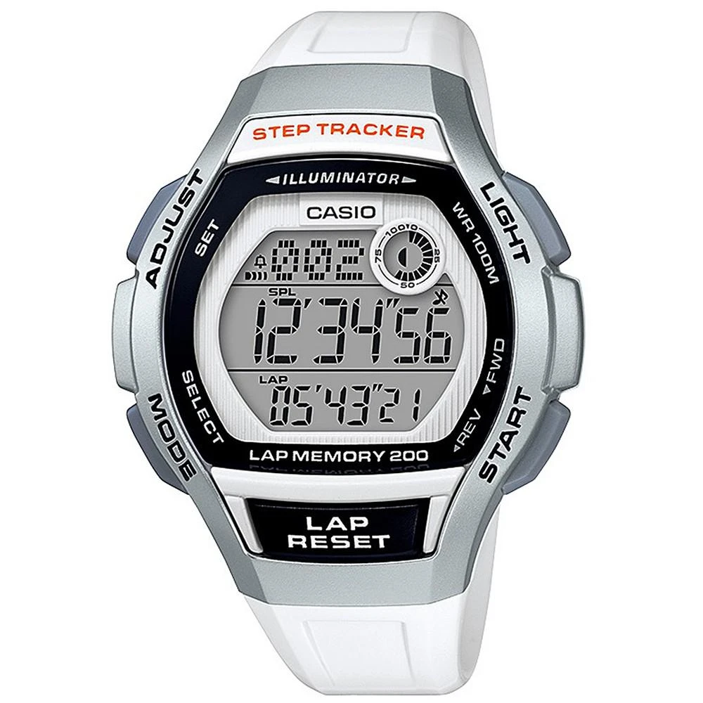 商品Casio|Women's Digital Step Tracker White Resin Strap Watch 38.2mm,价格¥309,第1张图片